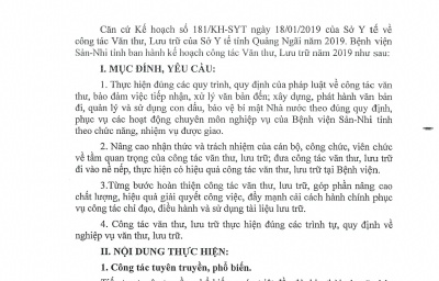 Kế hoạch công tác văn thư. lưu trữ của Bệnh viện Sản Nhi tỉnh năm 2019